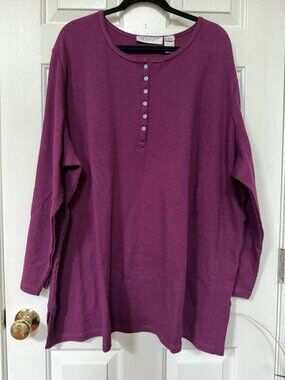 Roaman’s Size 3X Waffle Knit Henley Long Sleeve Top